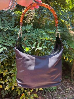 Vintage Gucci Nylon Hobo Style Bamboo Handle Shoulder Bag